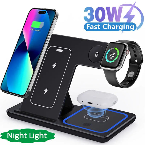 LED Fast Wireless Charger Stand 3 in 1 Foldable
