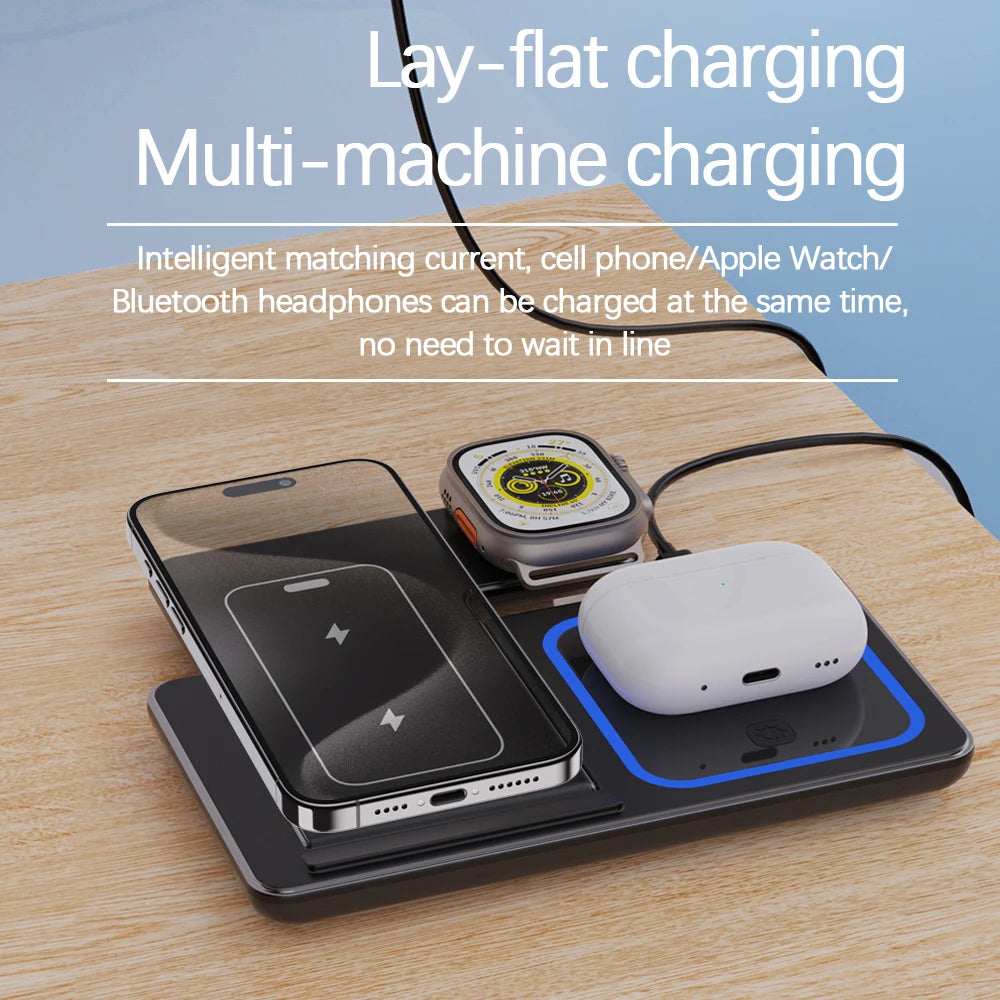 LED Fast Wireless Charger Stand 3 in 1 Foldable