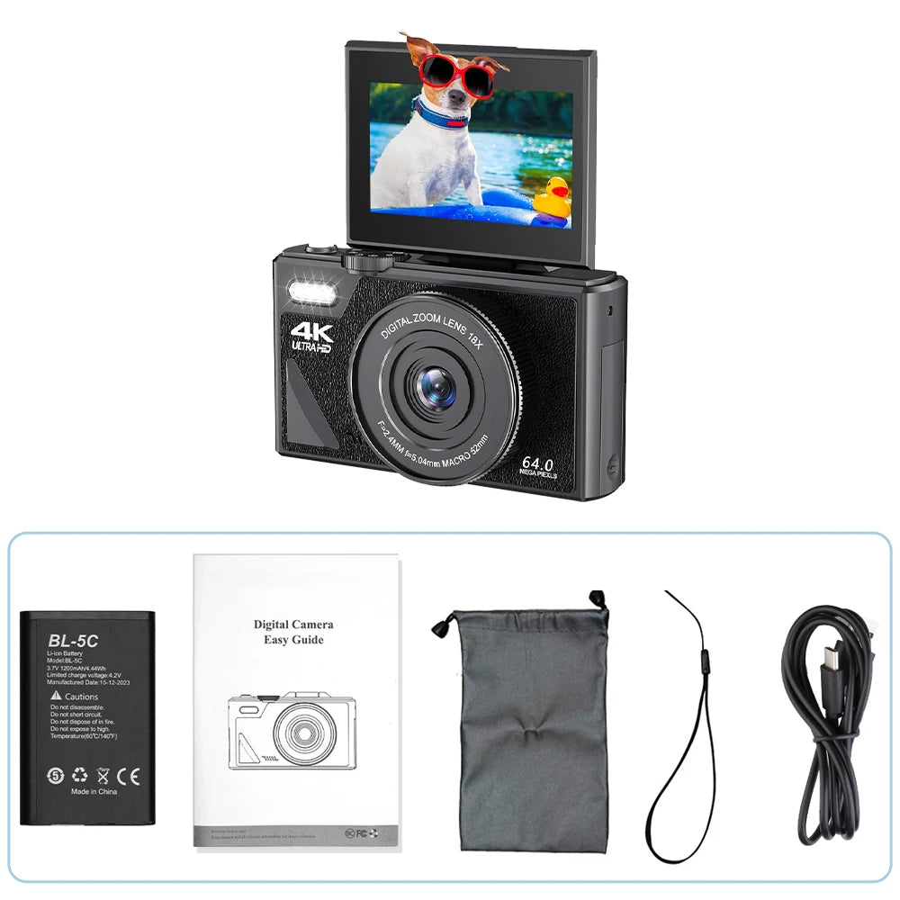 Ourlife 64MP Digital Camera 3.0" Flip Screen