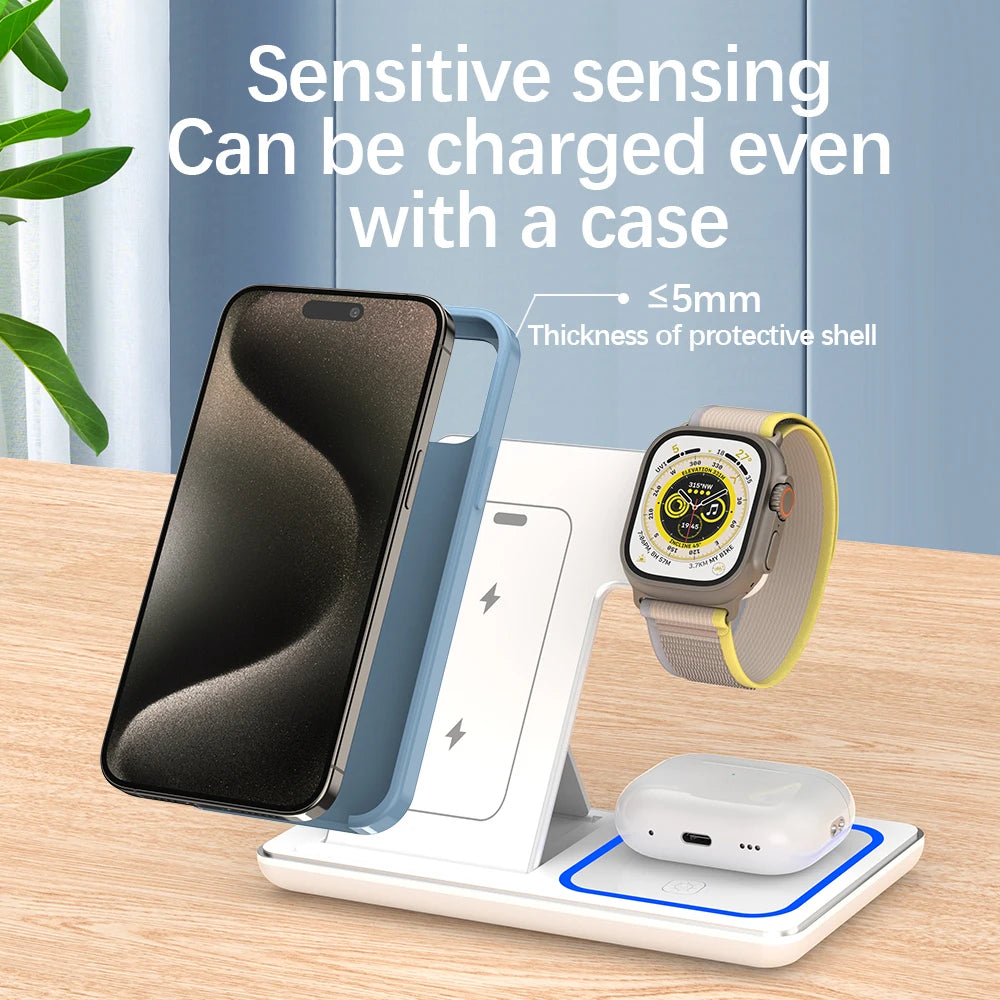 LED Fast Wireless Charger Stand 3 in 1 Foldable