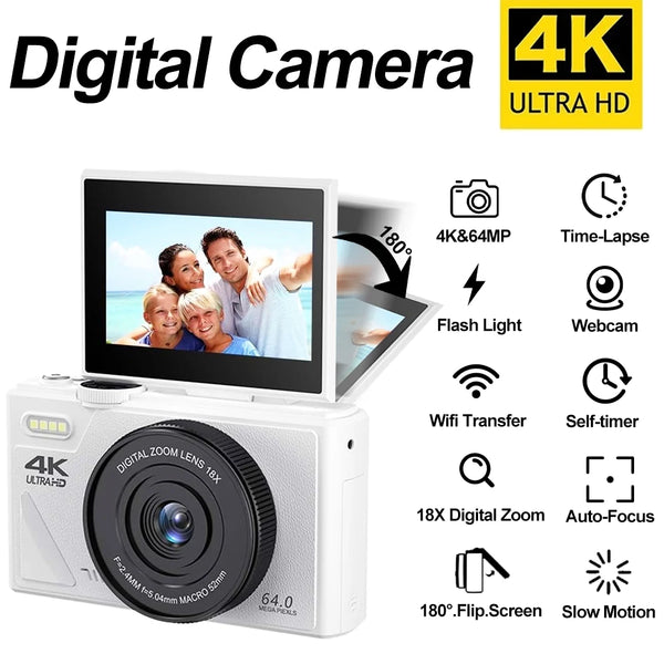 Ourlife 64MP Digital Camera 3.0" Flip Screen